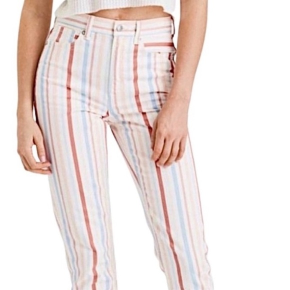 American Eagle Outfitters White Striped Straight Leg mom Jeans - Picture 2 of 12